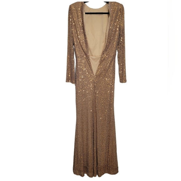 Mac Duggal Ieena Sequined Knotted Waist High Slit Gown Antique Gold Size 6 42013 - Picture 4 of 12